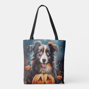 Halloween Australian Shepherd mit Kürbissen Grusel Tasche