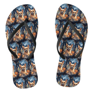 Halloween Australian Terrier mit Kürbissen Gruseli Flip Flops