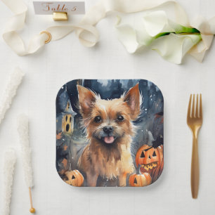 Halloween Australian Terrier mit Kürbissen Gruseli Pappteller