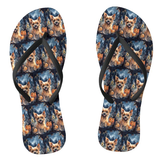 Halloween Australian Terrier with Pumpkins Beängst Flip Flops (Fußbett)