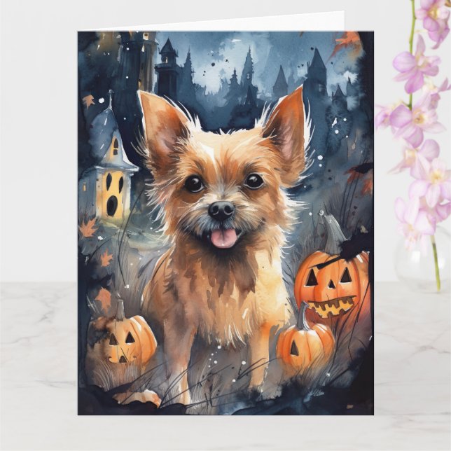 Halloween Australian Terrier with Pumpkins Beängst Karte (Orchidee)