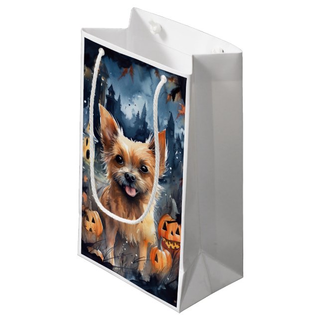 Halloween Australian Terrier with Pumpkins Beängst Kleine Geschenktüte (Vorderseite Schrägansicht)