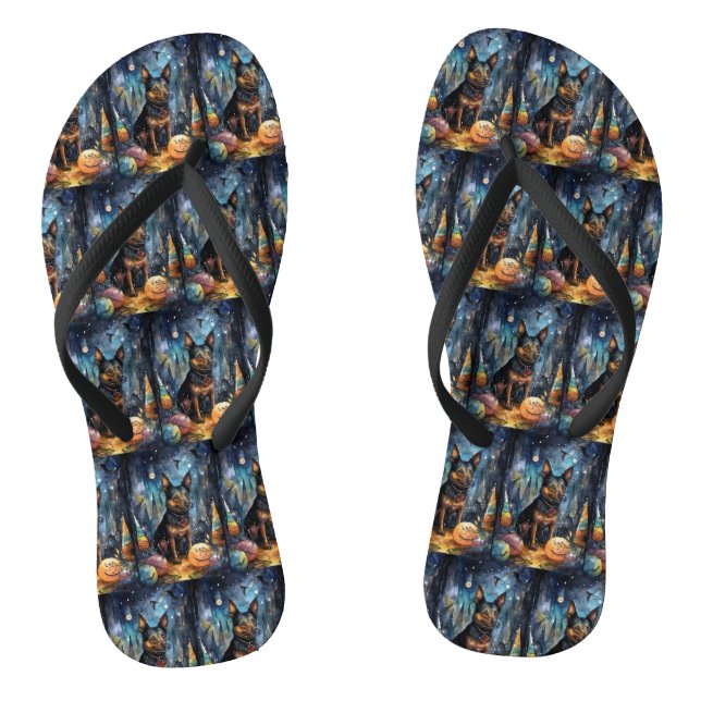 Halloween Australische Kelpie mit Pumpkins Beängst Flip Flops (Fußbett)