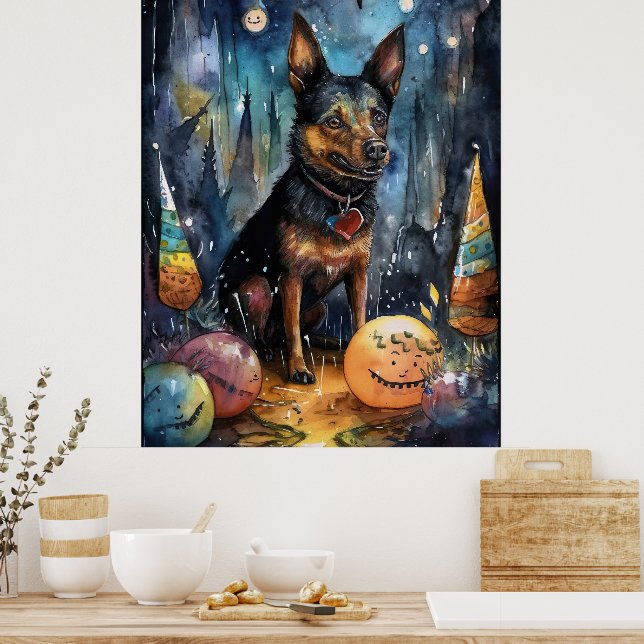 Halloween Australische Kelpie mit Pumpkins Beängst Poster (Küche)