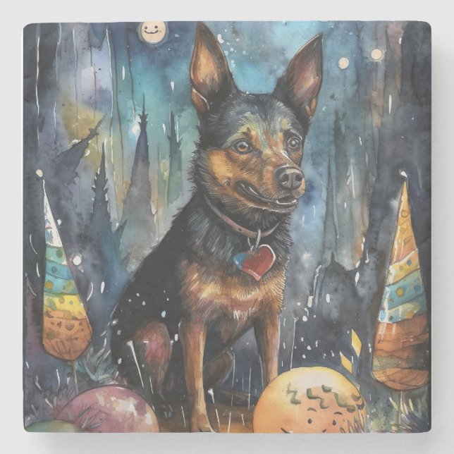 Halloween Australische Kelpie mit Pumpkins Beängst Steinuntersetzer (Vorderseite)