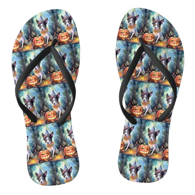 Halloween Australische Rinder mit Pumpkins Beängst Flip Flops (Fußbett)