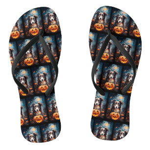 Halloween Australischer Schäferhund mit Pumpkins B Flip Flops