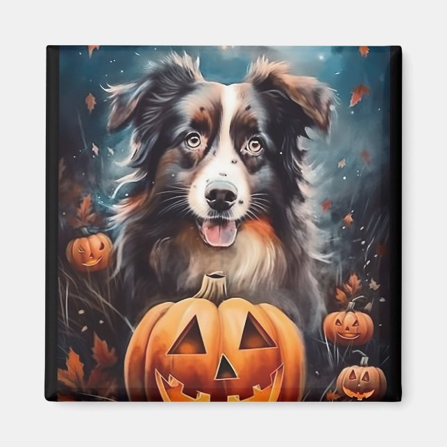Halloween Australischer Schäferhund mit Pumpkins B Magnet (Vorne)