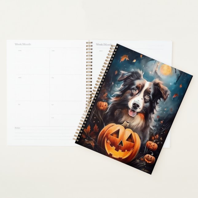 Halloween Australischer Schäferhund mit Pumpkins B Planer (Anzeige)