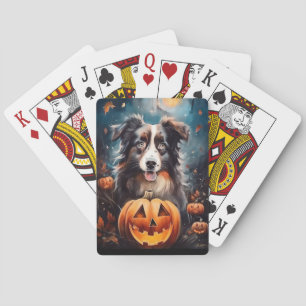 Halloween Australischer Schäferhund mit Pumpkins B Spielkarten