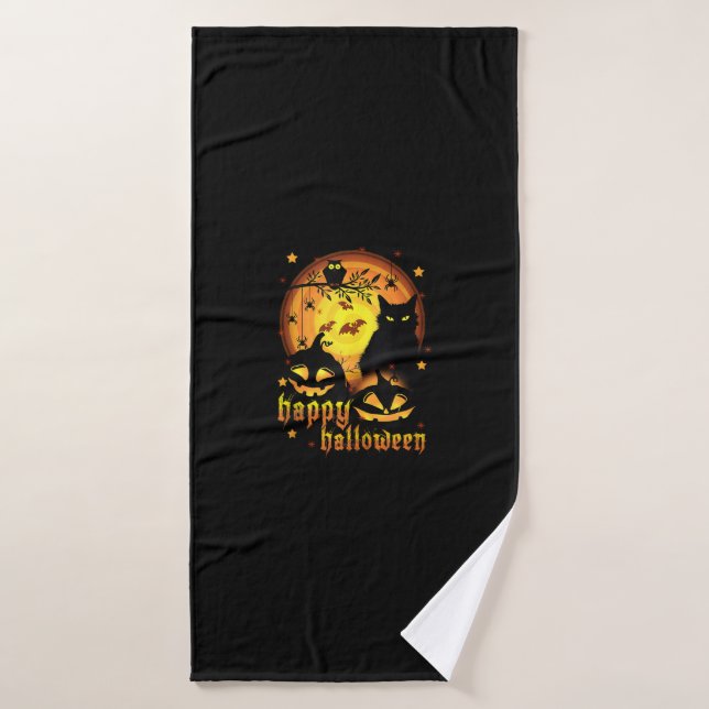 Halloween avec la lune Citrouille chauves-souris a (Serviette de bain)