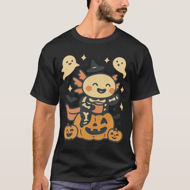 Halloween Axolotl Skeleton Cute Kawaii Ghost Kids T-Shirt (Vorderseite)