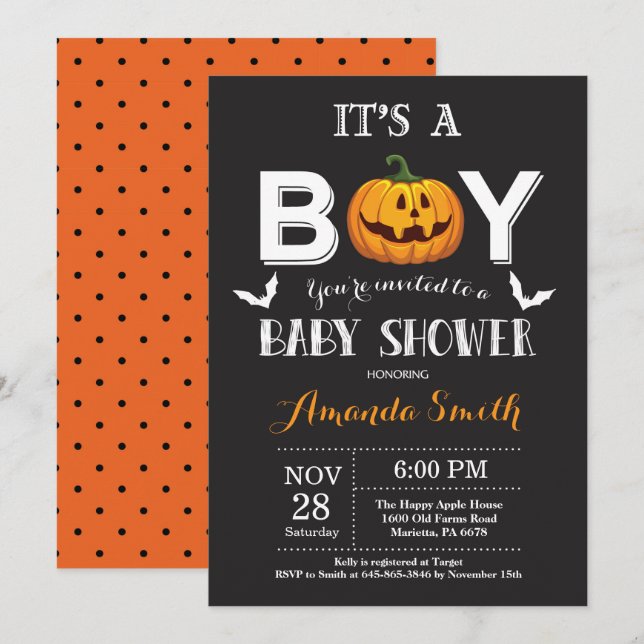 Halloween Baby Boy Shower Einladung (Vorne/Hinten)