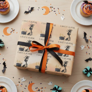 Halloween Baby braut Hexendusche Orange Geschenkpapier