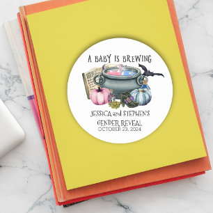 Halloween Baby Brewing Witch Gender Reveal Runder Aufkleber