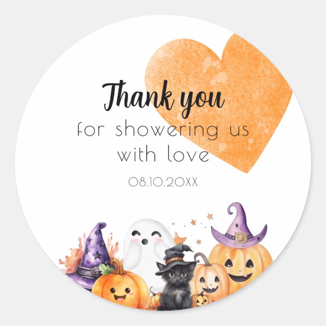 Halloween Baby Dusche Danke Runder Aufkleber (Vorderseite)