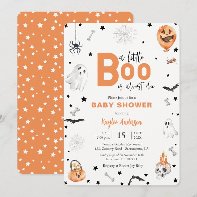 Halloween Baby Dusche Little Boo Orange Einladung (Vorne/Hinten)