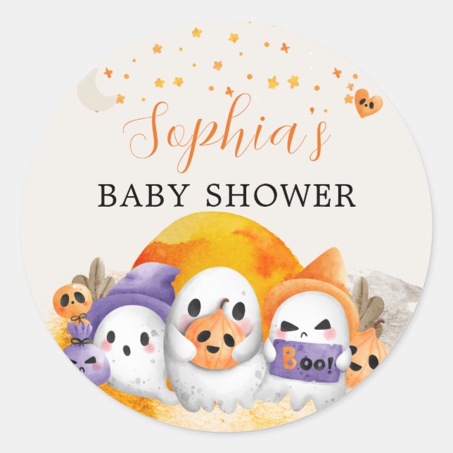 Halloween Baby Dusche Niedlich Little Ghost Runder Aufkleber (Vorderseite)