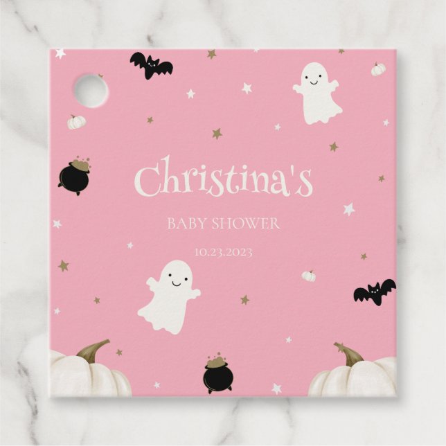 Halloween Baby Dusche Pastell Pink Geschenkanhänger (Vorderseite)