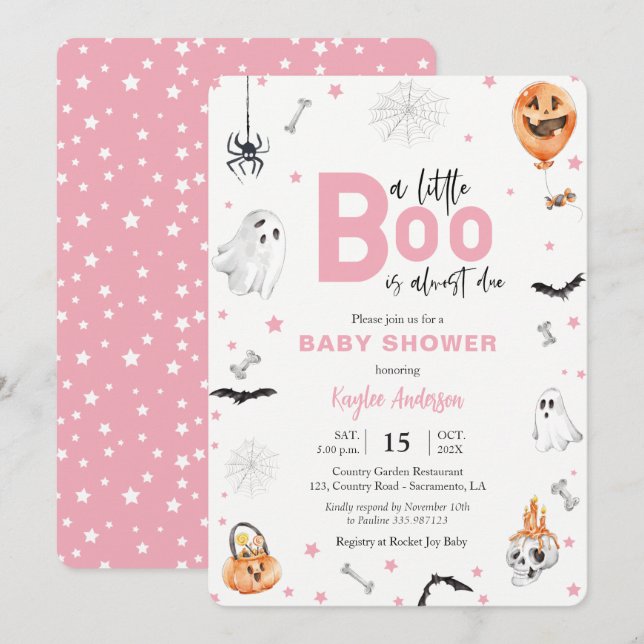 Halloween Baby Dusche Rosa Geist-Mädchen-Einladung Einladung (Vorne/Hinten)