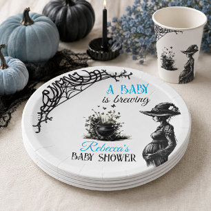 Halloween Baby is Brewing Blue Boy Babyparty Pappteller