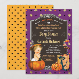 Halloween-Baby-Party für einen Jungen, lila, gold, Einladung