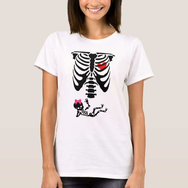Halloween Baby Reveal Schwangere Mama Skeleton T-Shirt (Vorderseite)