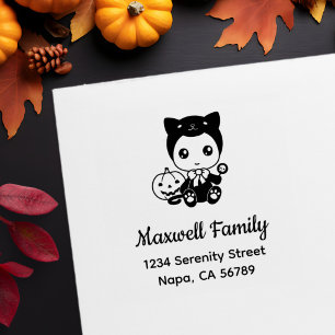 Halloween-Baby-Schwarze-Katzen-Kostüm-Familienadre Permastempel