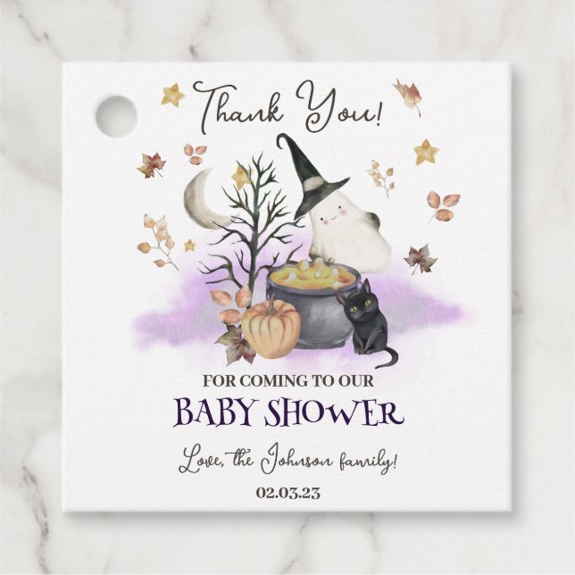 Halloween Baby Shower Baby wird brauen Geschenkanhänger (Vorderseite)