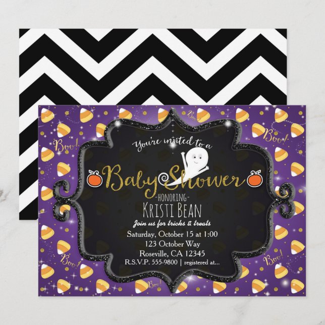 HALLOWEEN BABY SHOWER Candy Corn Ghost Einladung (Vorne/Hinten)