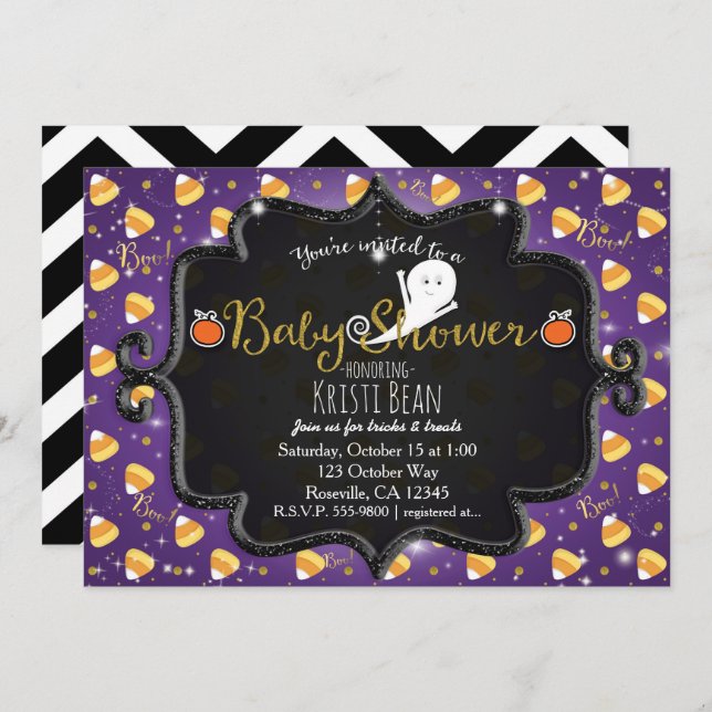 HALLOWEEN BABY SHOWER Candy Corn Ghost Invitation (Devant / Derrière)