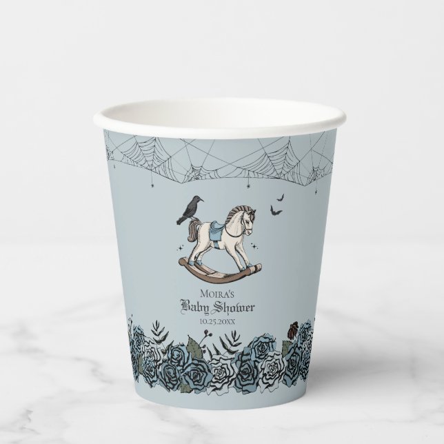 Halloween Baby Shower French Blue Rocking Horse Pappbecher (Vorderseite)