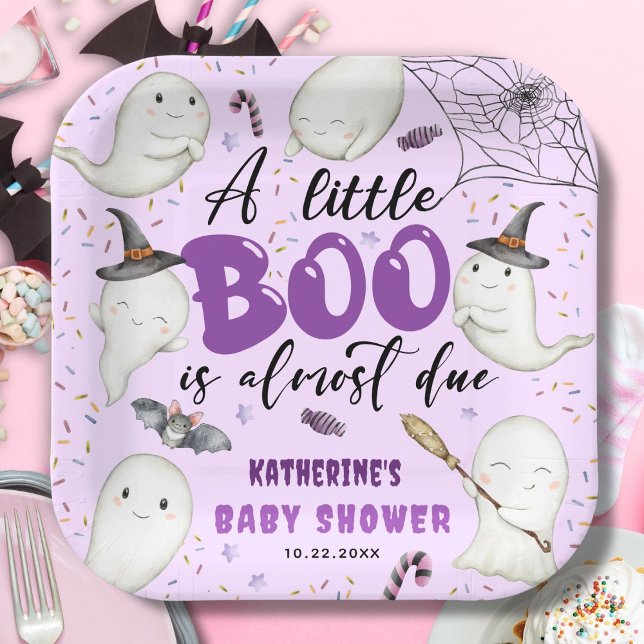 Halloween Baby Shower Girl Lila Little Boo Ghost Pappteller (Von Creator hochgeladen)