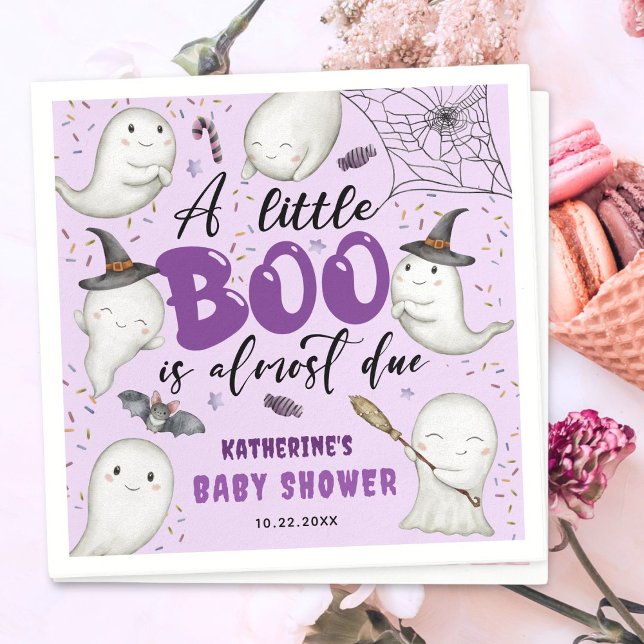 Halloween Baby Shower Girl Lila Little Boo Ghost Serviette (Von Creator hochgeladen)