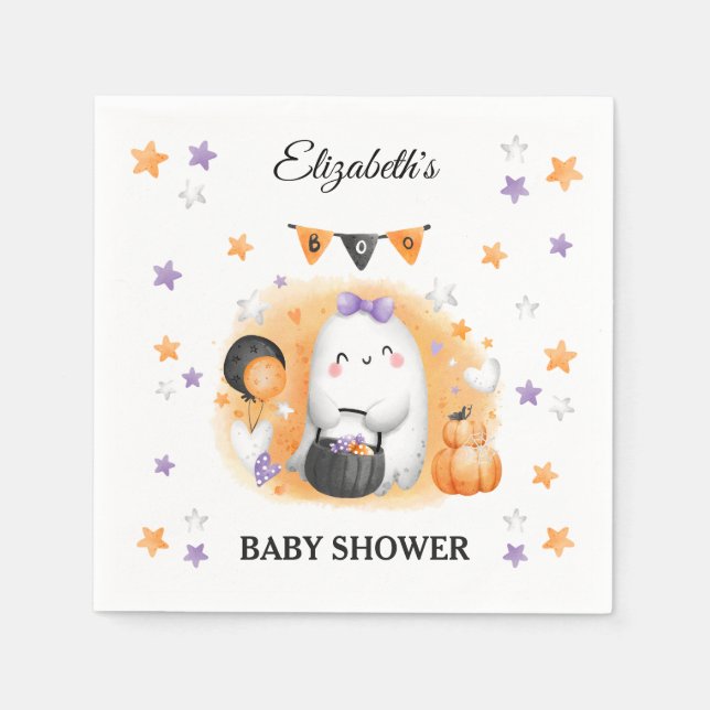 Halloween Baby Shower Girl Niedlich Ghost Orange Serviette (Vorderseite)