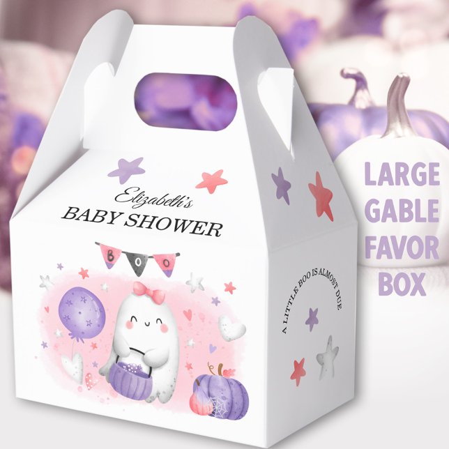 Halloween Baby Shower Girl Niedlich großes Gable Geschenkschachtel (Pink Boo Halloween Large Gable Favor Boxes - You can choose from 3 sizes of these gable favor boxes)