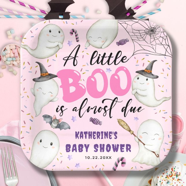 Halloween Baby Shower Girl Pink Little Boo Geister Pappteller (Von Creator hochgeladen)