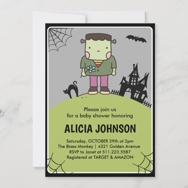 Halloween baby shower invitation Octobre Monster (Devant)