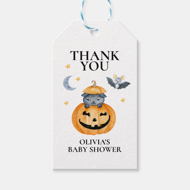 Halloween Baby Shower Jack-O-Lantern Pumpkin Gevor Geschenkanhänger (Vorderseite)