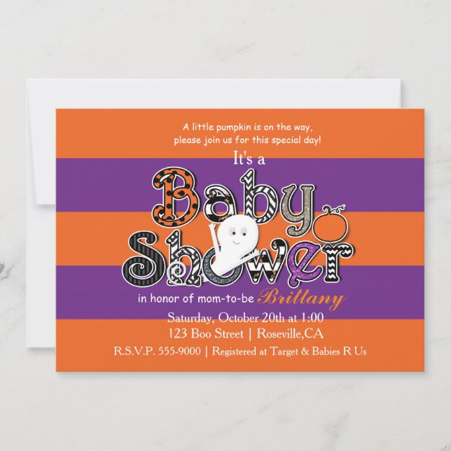 Halloween BABY SHOWER Orange Lila Einladung. Einladung (Vorderseite)