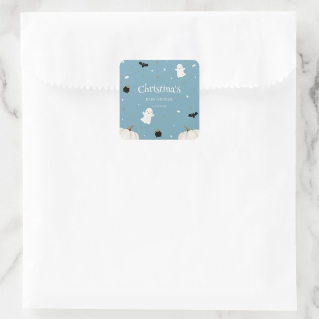 Halloween Baby Shower Pastel Blue Quadratischer Aufkleber (Tasche)