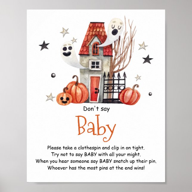 Halloween Baby Shower Say Baby Sign nicht Poster (Vorne)