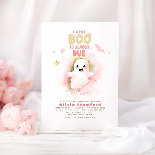 Halloween Babydusche ein wenig rosa Baby BOO Einladung (Little Boo Ghost Halloween Baby Shower Invitations)
