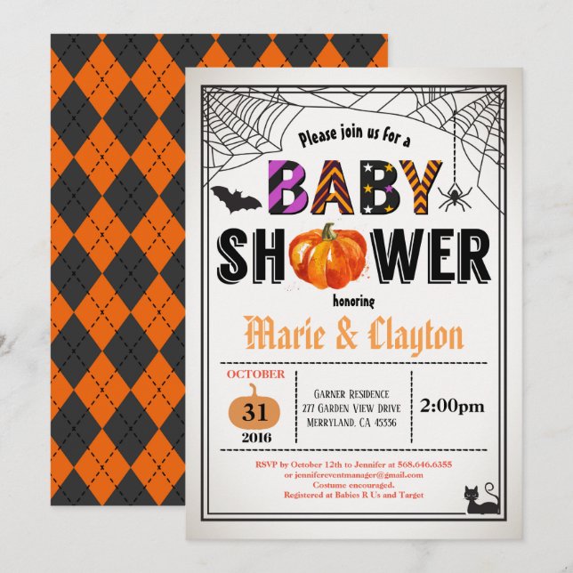 Halloween-Babydusche geschlechtsneutral Einladung (Vorne/Hinten)