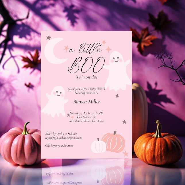 Halloween Babydusche niedlich rosa Gespenst Einladung (Little boo Halloween baby shower soft pink cute baby ghost invitation template instant download)