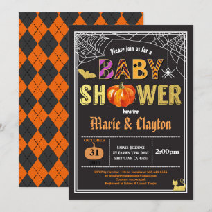 Halloween-Babydusche schwarz & gold Einladung