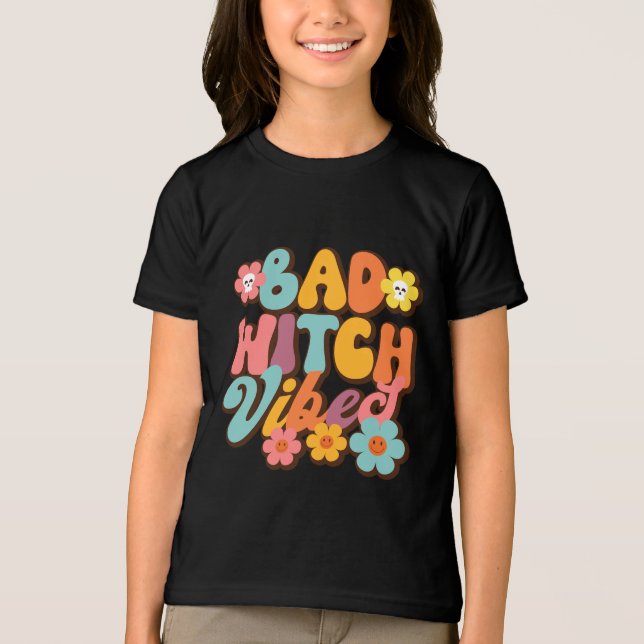 Halloween Bad Witch Vibes Retro Groovy Typografie Tri-Blend Shirt (Vorderseite)