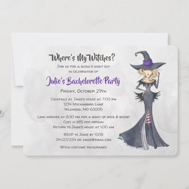 Halloween Bad Witches Junggeselinnen-Abschied Einladung (Vorderseite)