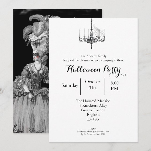 Halloween Ball (Noir) Einladung (Vorne/Hinten)