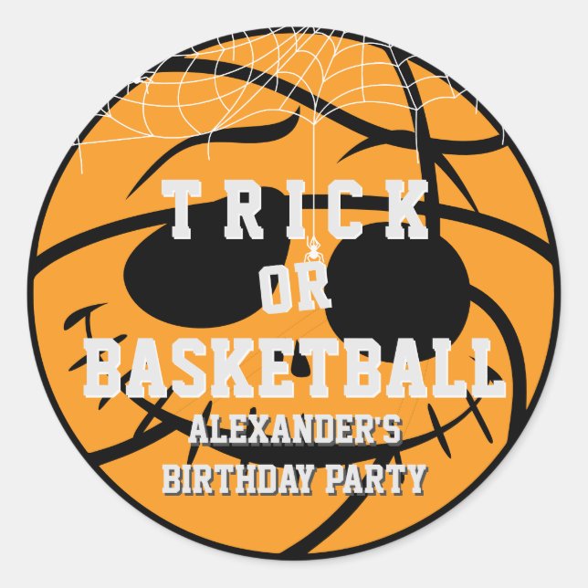Halloween Ball Trick oder Basketball Geburtstag Runder Aufkleber (Vorderseite)